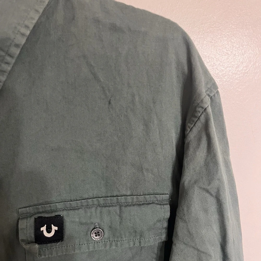 True Religion Dark Green Long Sleeve‎ Button Down Men's Shirt Size XL Y2K 90s